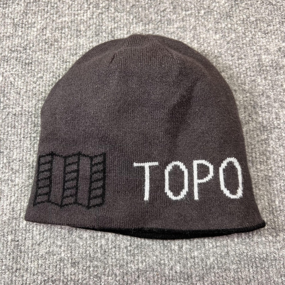 Topo Designs Beanie Adult One Size Black Reversible Knit Winter Outdoor Logo